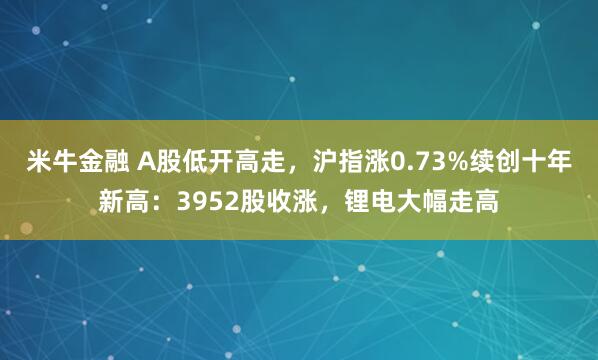 米牛金融 A股低开高走，沪指涨0.73%续创十年新高：3952股收涨，锂电大幅走高