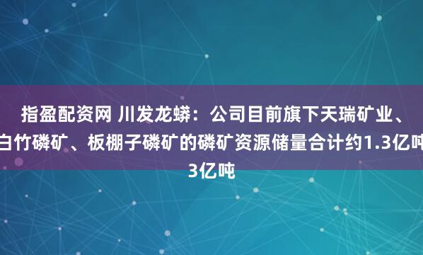 指盈配资网 川发龙蟒：公司目前旗下天瑞矿业、白竹磷矿、板棚子磷矿的磷矿资源储量合计约1.3亿吨