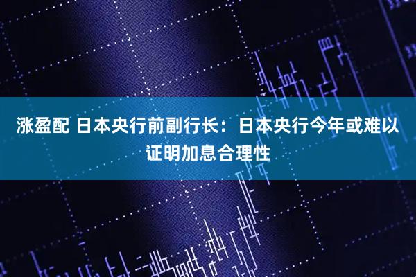 涨盈配 日本央行前副行长：日本央行今年或难以证明加息合理性